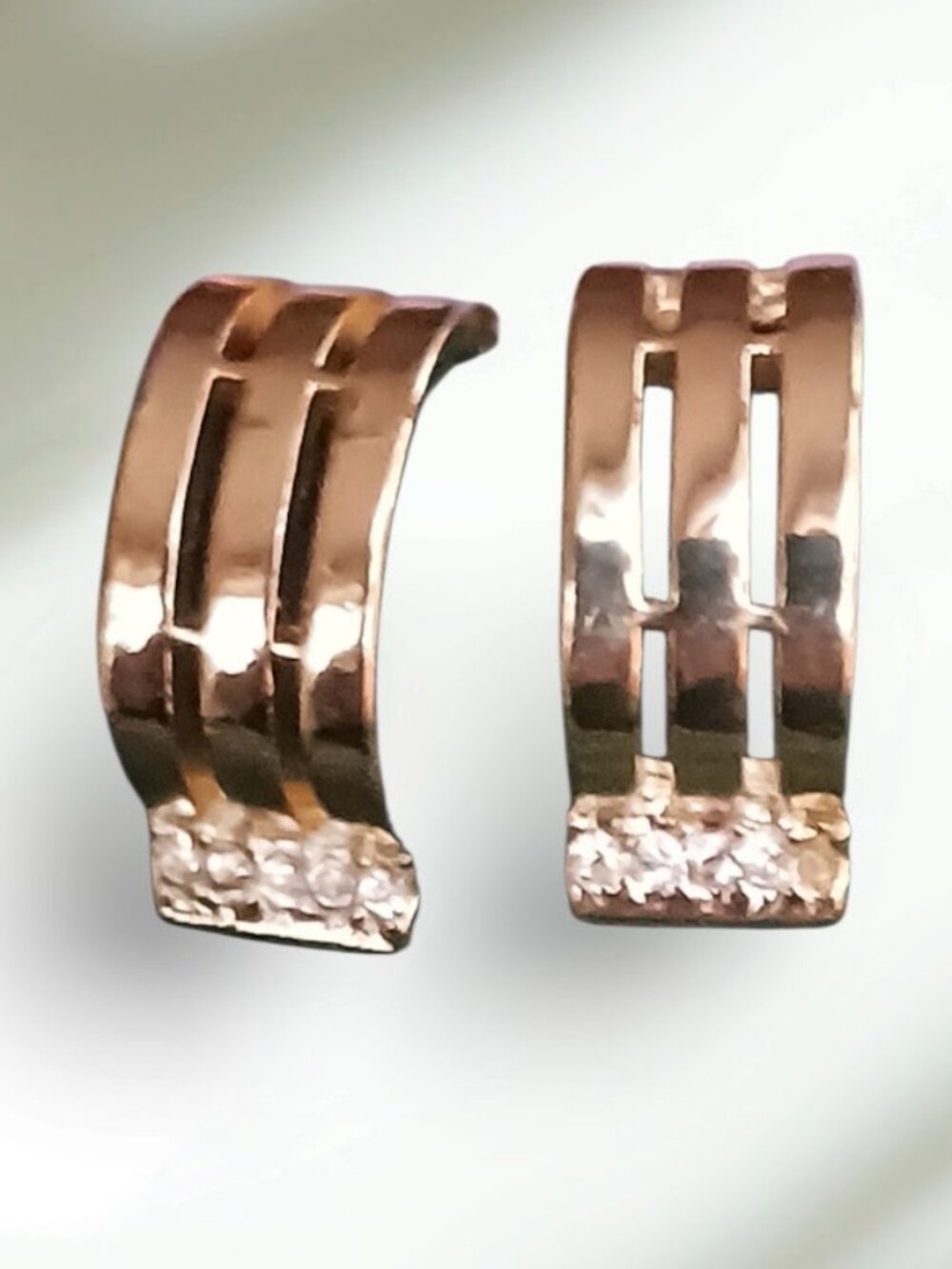 Gold Toned Huggie Hoop Clip Earrings; Accented with Small Sparkling Stones